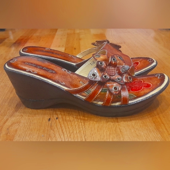 VINTAGE Italian style summer heels summer shoe wooden like style platform sandal - Picture 3 of 3